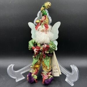 Vintage Mark Roberts Fairy Doll Joy to the World Medium Green Plaid Gold Brocade